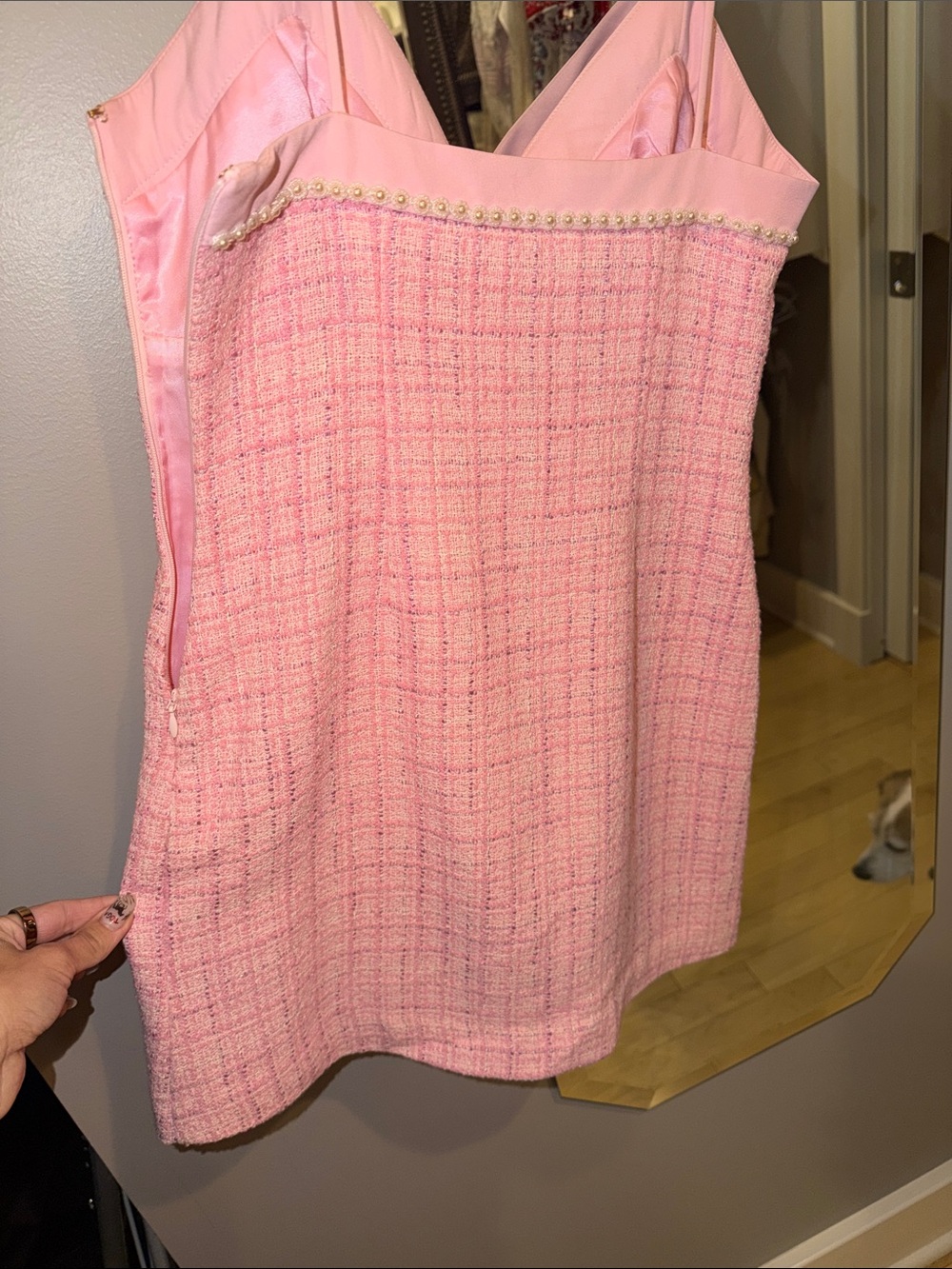 LoveShackFancy Florencio Tweed Mini Dress - slip dress with bow and pearls - Picture 7 of 9